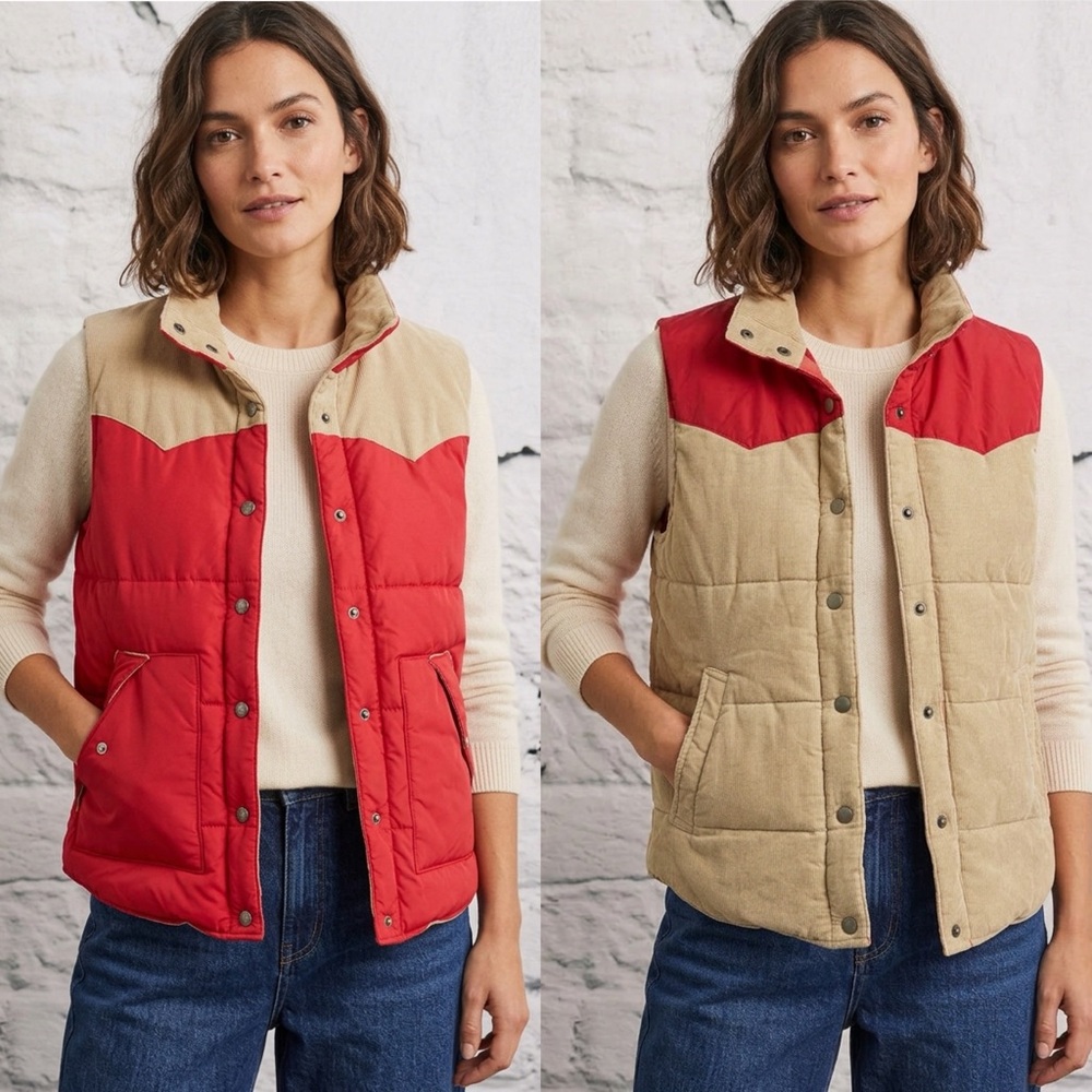 Vintage Roxy Reversible Red & Khaki Corduroy Puffer 90s Y2K Retro Outdoors Camp